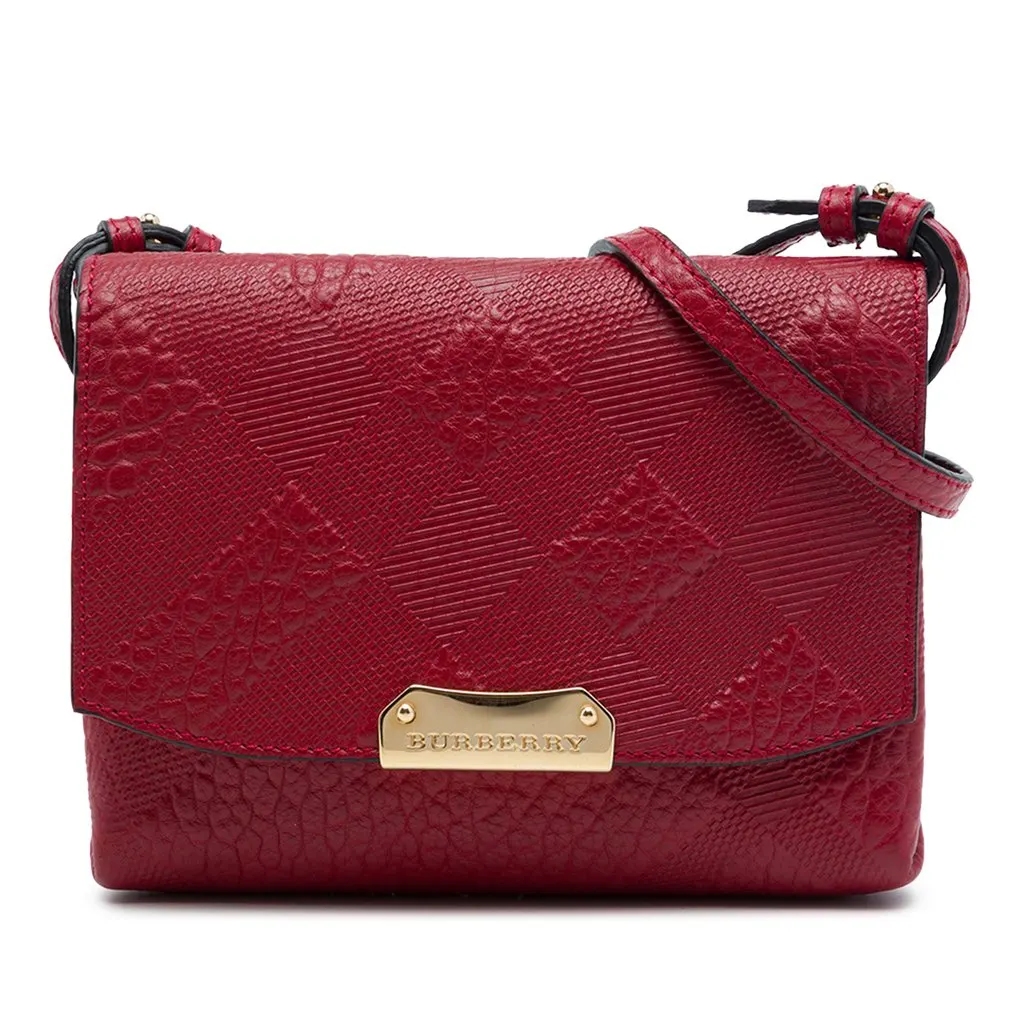 Burberry Embossed Grain Check Leather Langley Crossbody