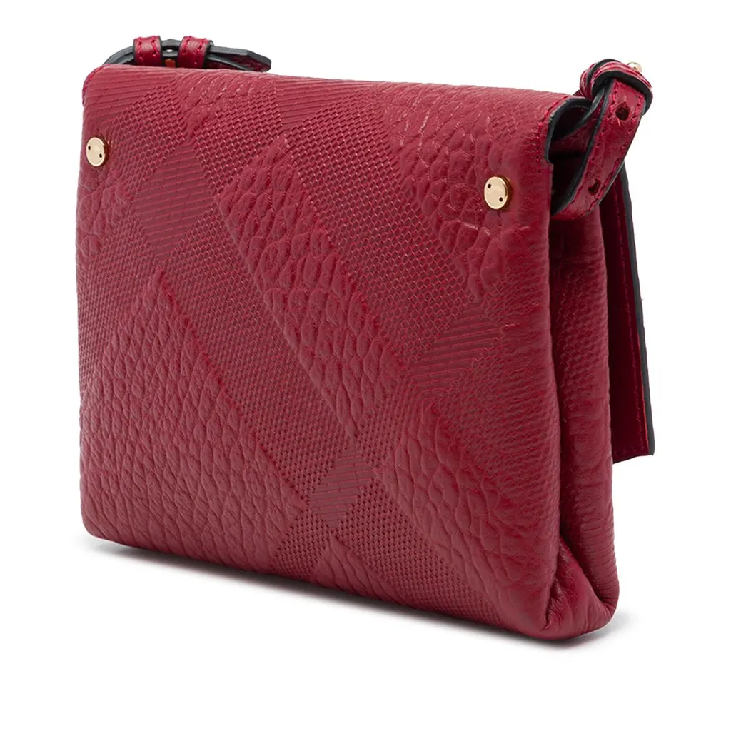Burberry Embossed Grain Check Leather Langley Crossbody Red Leather Very good - Back View