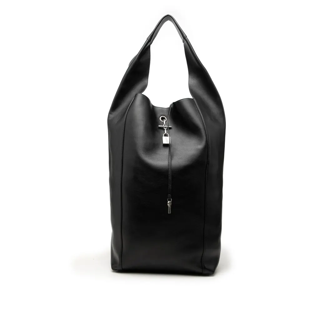 Saint Laurent Large Supple Calfskin Tanger Hobo Black Leather Good - Front View