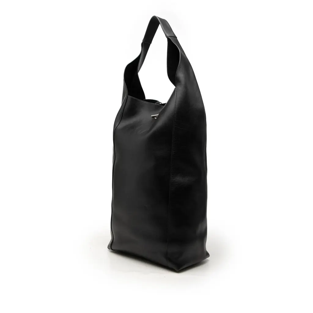 Saint Laurent Large Supple Calfskin Tanger Hobo Black Leather Good - Back View