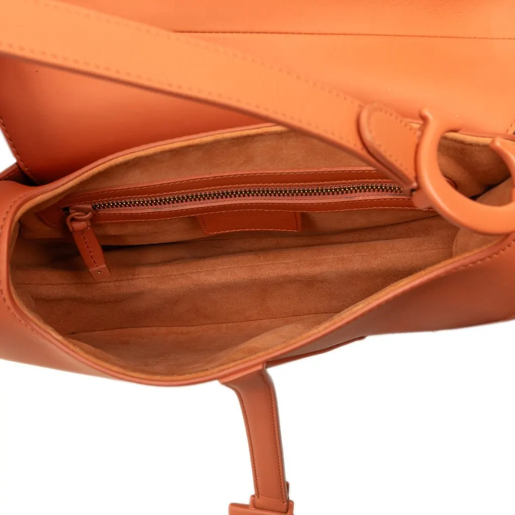 Dior Ultra Matte Calfskin Saddle Bag Orange Leather Very good - Model View