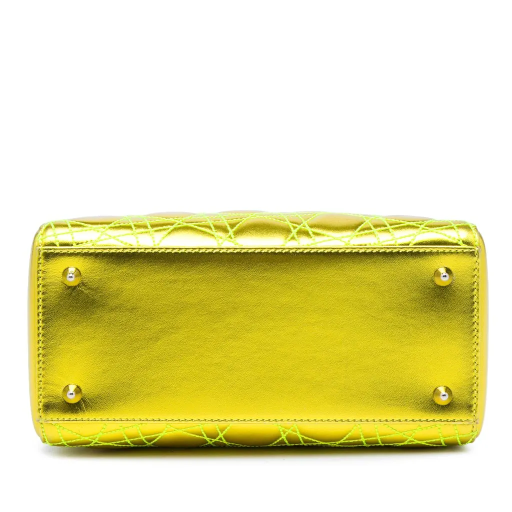 Dior Anselm Reyle Medium Metallic Lambskin Cannage Lady Dior Yellow Leather Very good - Inside View