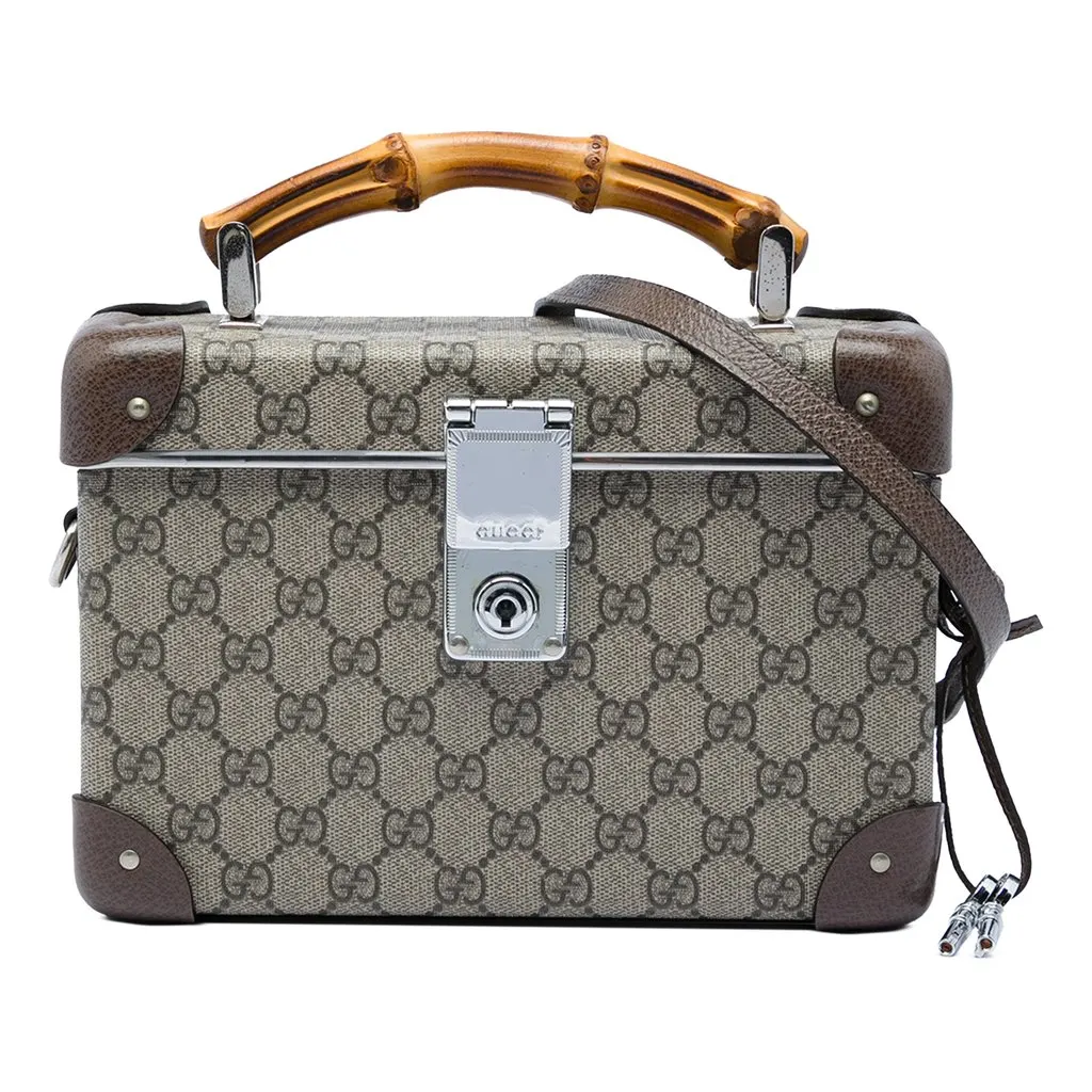 Gucci GG Supreme Bamboo Vanity Bag Beige Canvas Very good - Front View