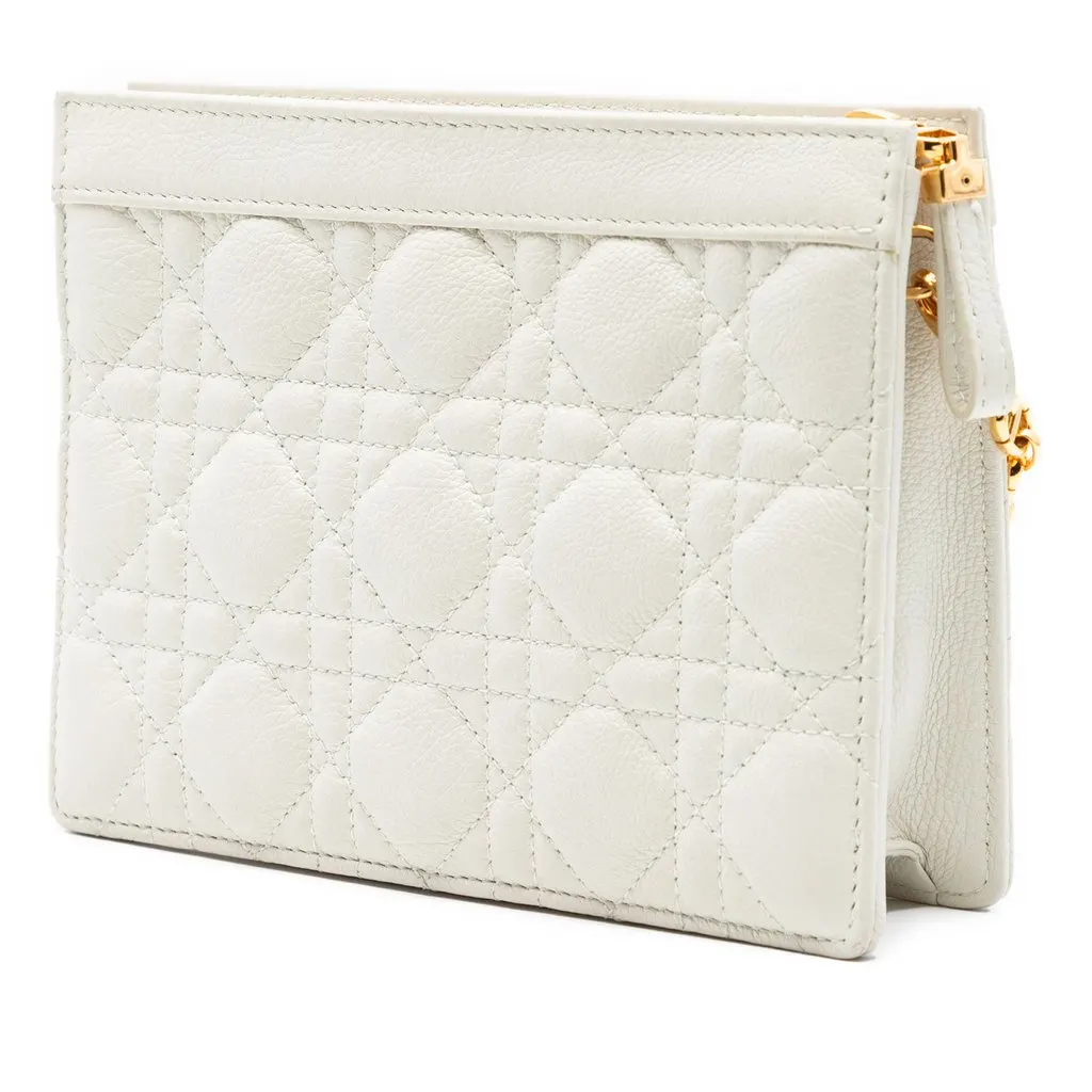 Dior Supple Cannage Calfskin Caro Every Dior Pouch White Leather Very good - Back View