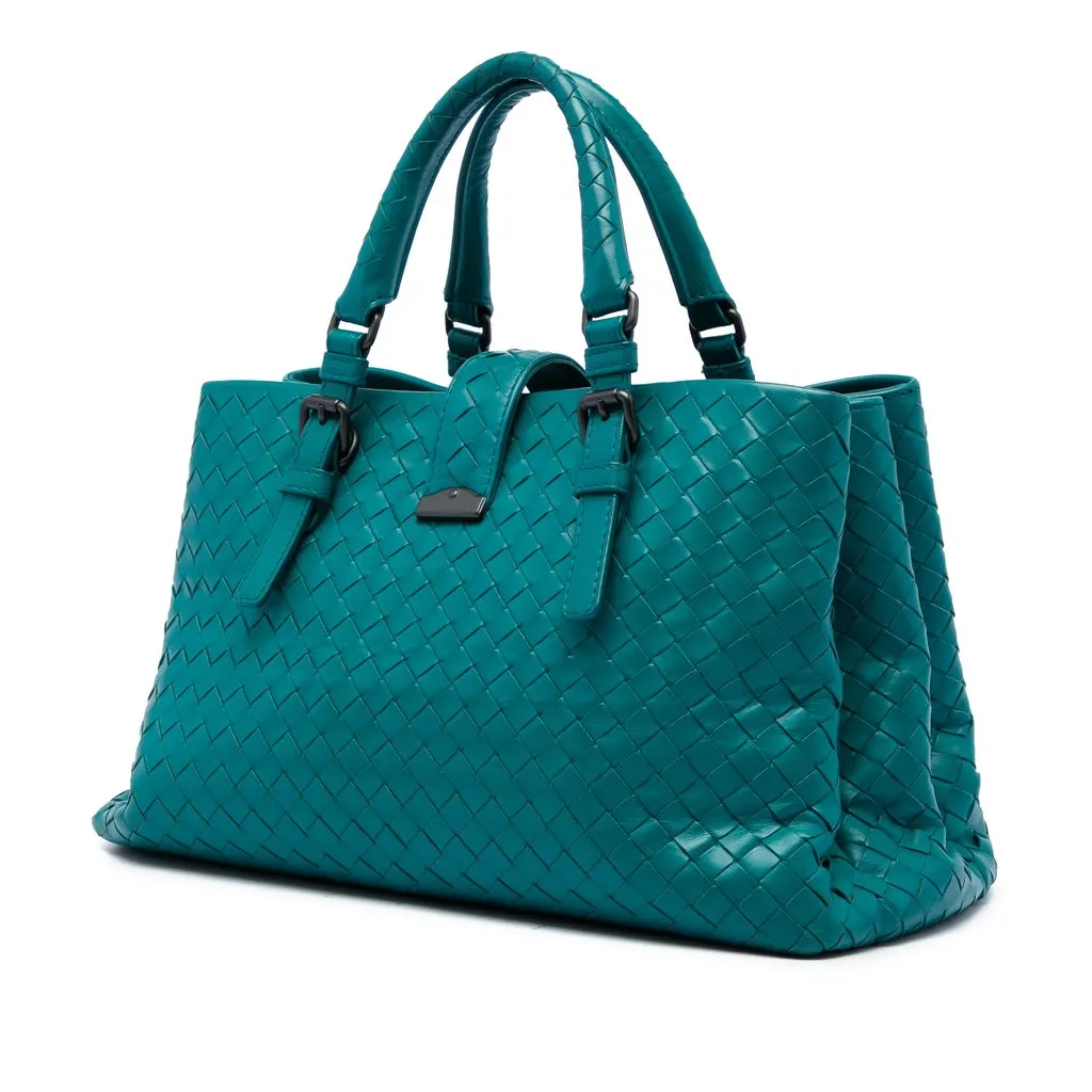 Bottega Veneta Small Nappa Intrecciato Roma Satchel Blue Leather Good - Back View