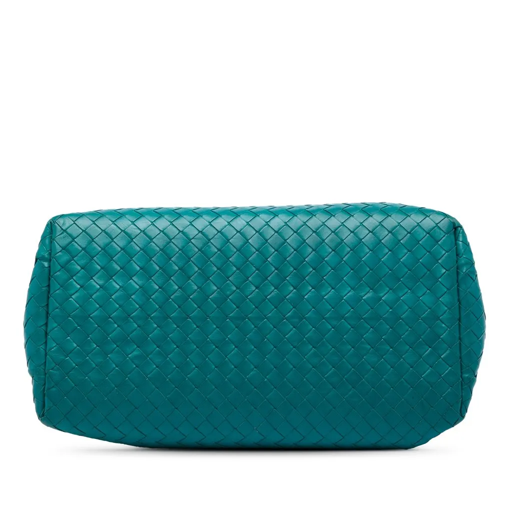 Bottega Veneta Small Nappa Intrecciato Roma Satchel Blue Leather Good - Inside View