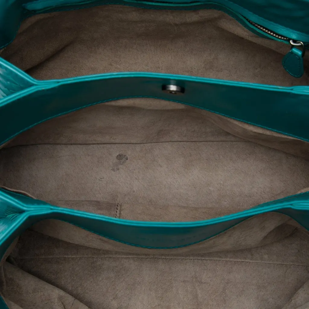 Bottega Veneta Small Nappa Intrecciato Roma Satchel Blue Leather Good - Model View