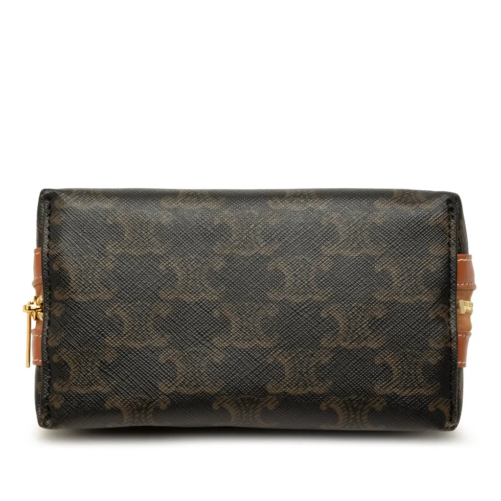 Celine Small Triomphe Coated Canvas and Calfskin Cosmetic Pouch Brown Canvas Very good - Inside View