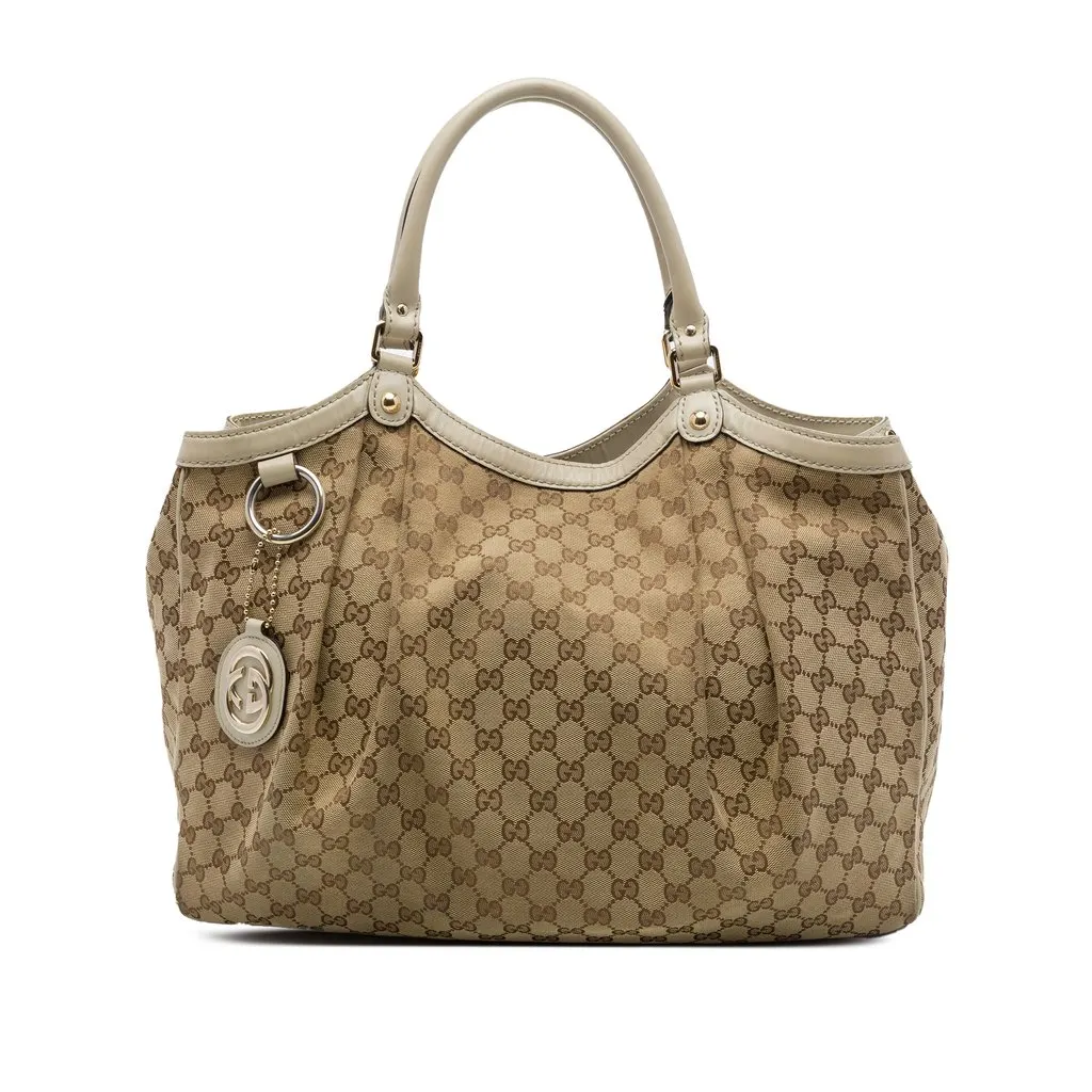 Gucci Large GG Canvas Sukey Tote Beige Canvas Good - Front View