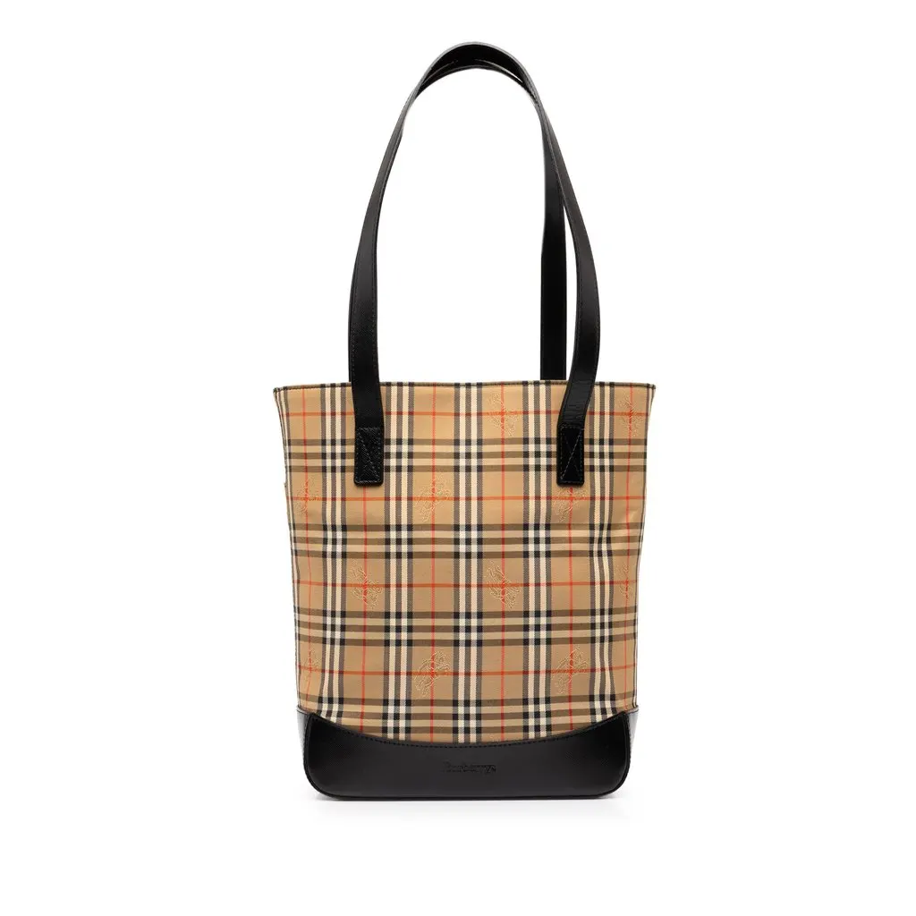 Burberry Haymarket Check Canvas Tote Beige Canvas Good - Front View