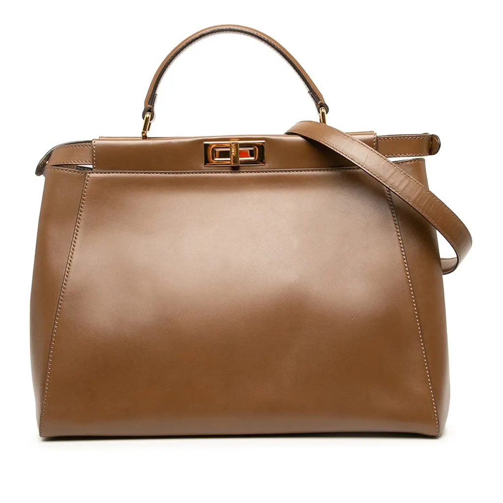 Fendi Large Leather Peekaboo Iconic Satchel Brown Leather Very good - Front View
