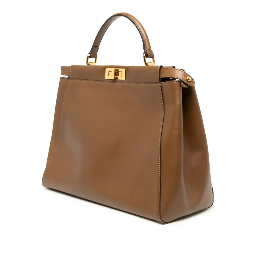 Fendi Large Leather Peekaboo Iconic Satchel Brown Leather Very good - Back View