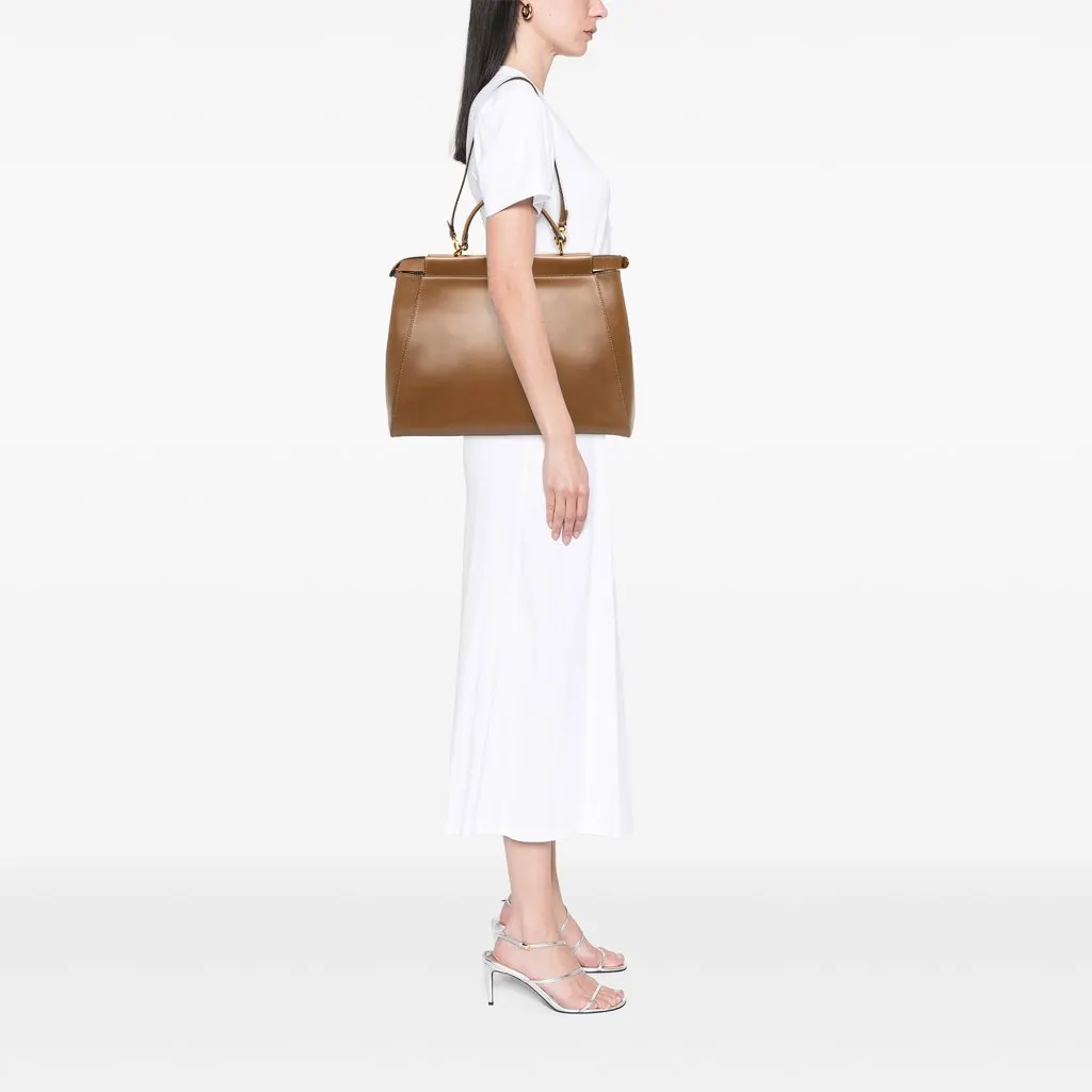 Fendi Large Leather Peekaboo Iconic Satchel Brown Leather Very good - Box View