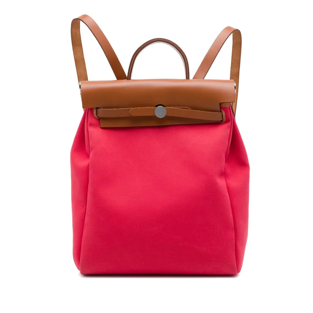 Hermès Toile Herbag A Dos Zip Retourne Backpack Red Canvas Very good - Front View