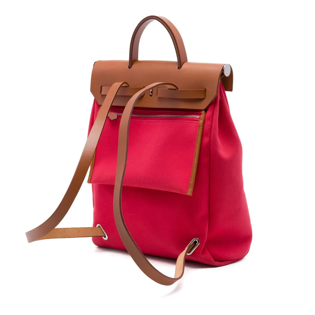 Hermès Toile Herbag A Dos Zip Retourne Backpack Red Canvas Very good - Back View