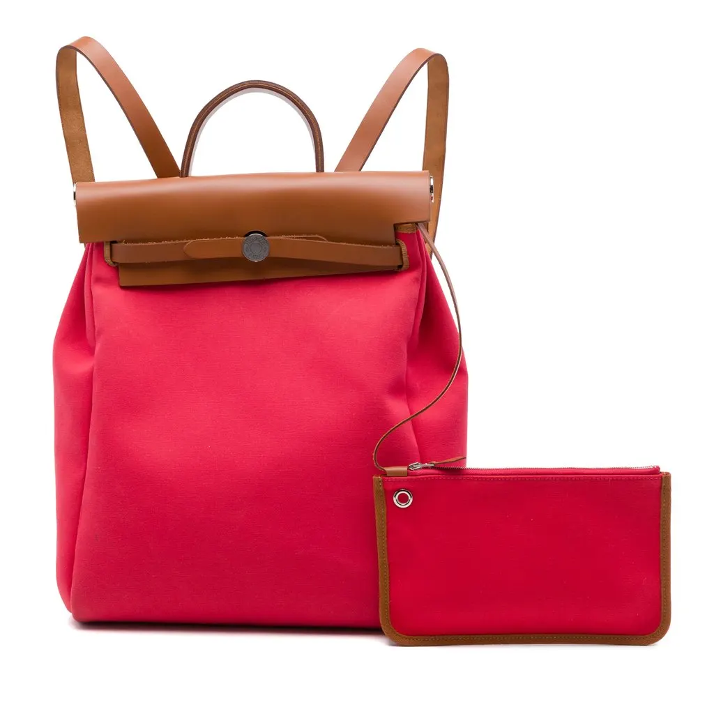 Hermès Toile Herbag A Dos Zip Retourne Backpack Red Large