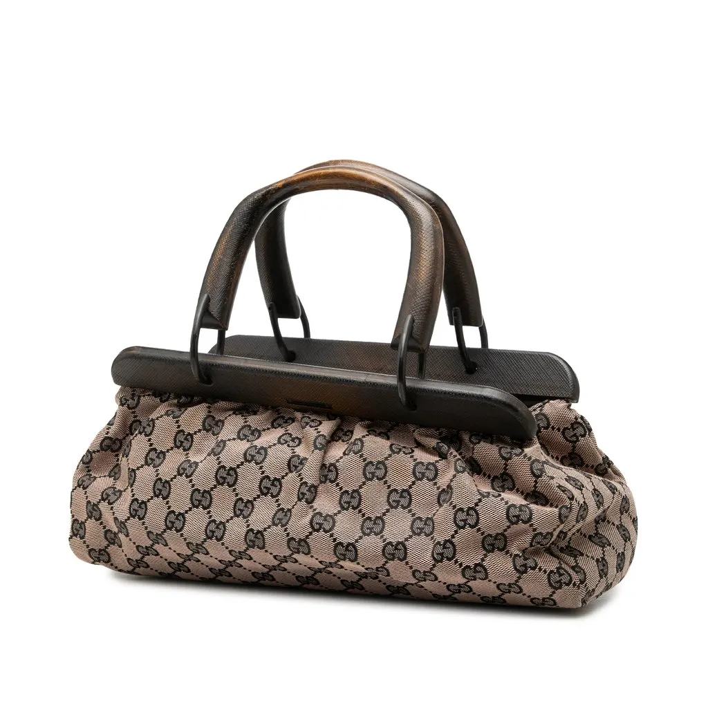 Gucci GG Canvas Wood Frame Handbag Pink Canvas Very good - Back View