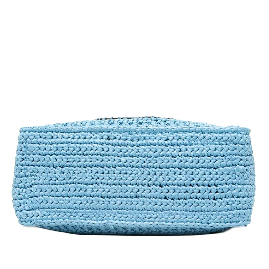 Stella McCartney Embroidered Leather Logo Straw Convertible Tote Blue Rattan Very good - Inside View