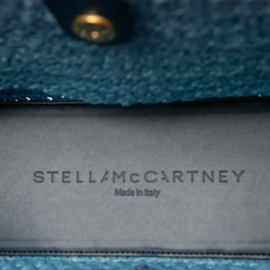 Stella McCartney Embroidered Leather Logo Straw Convertible Tote Blue Rattan Very good - Model View