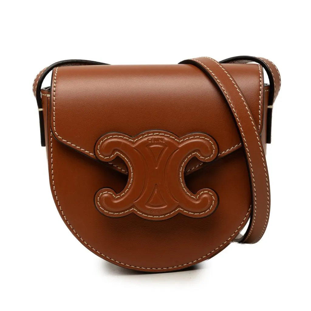 Celine Mini Calfskin Cuir Triomphe Besace Crossbody Brown Leather Good - Front View
