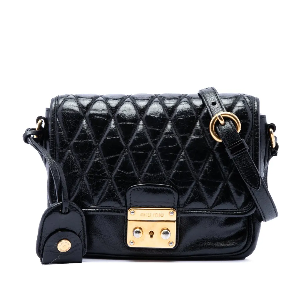 Miu Miu Vitello Shine Trapu Crossbody Black Leather Very good - Front View