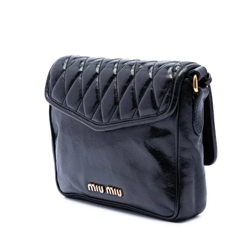 Miu Miu Vitello Shine Trapu Crossbody Black Leather Very good - Back View