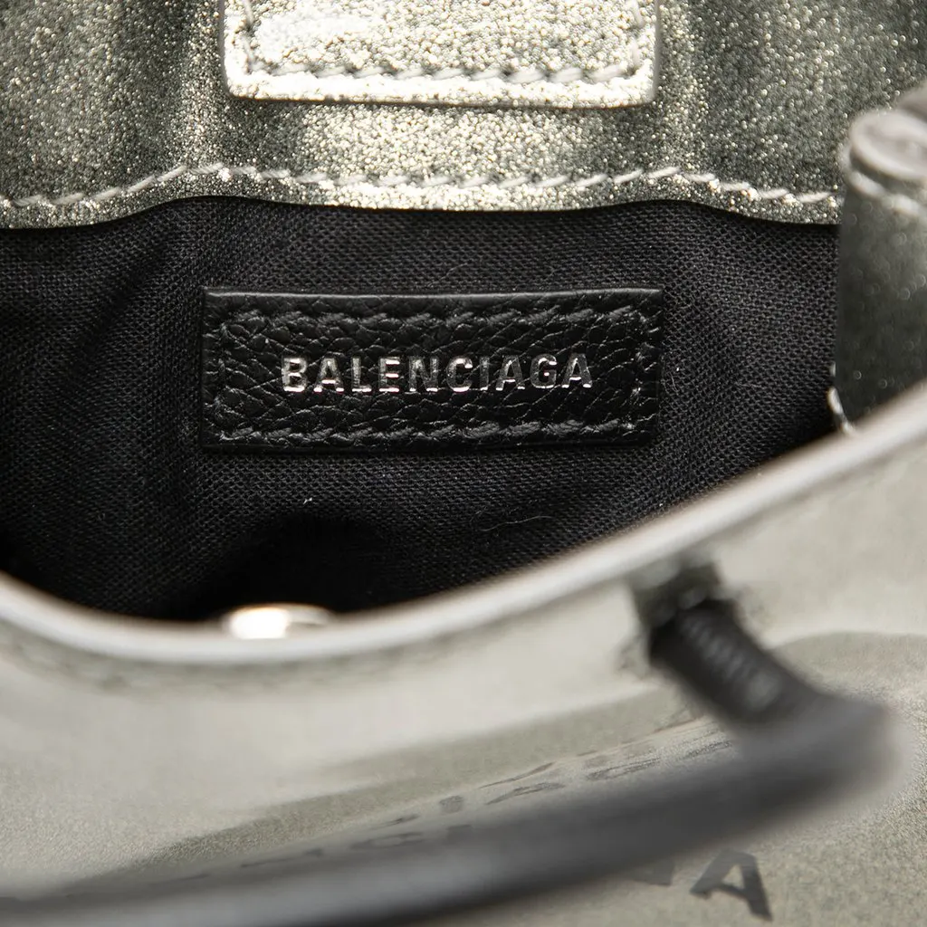 Balenciaga Mini Patent Logo Shopping Phone Holder Silver Leather Good - Box View
