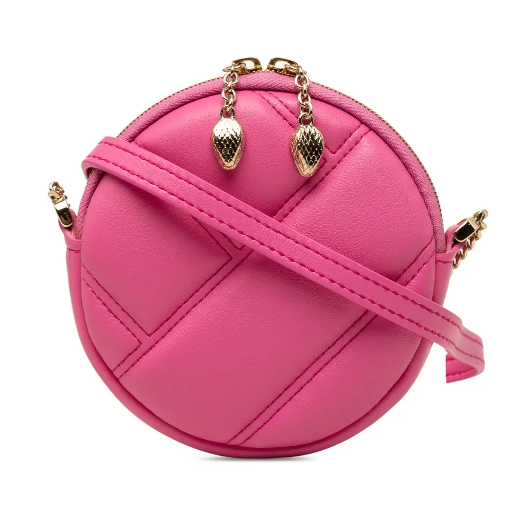 Bvlgari Leather Serpenti Cabochon Round Crossbody Pink Leather Very good - Front View