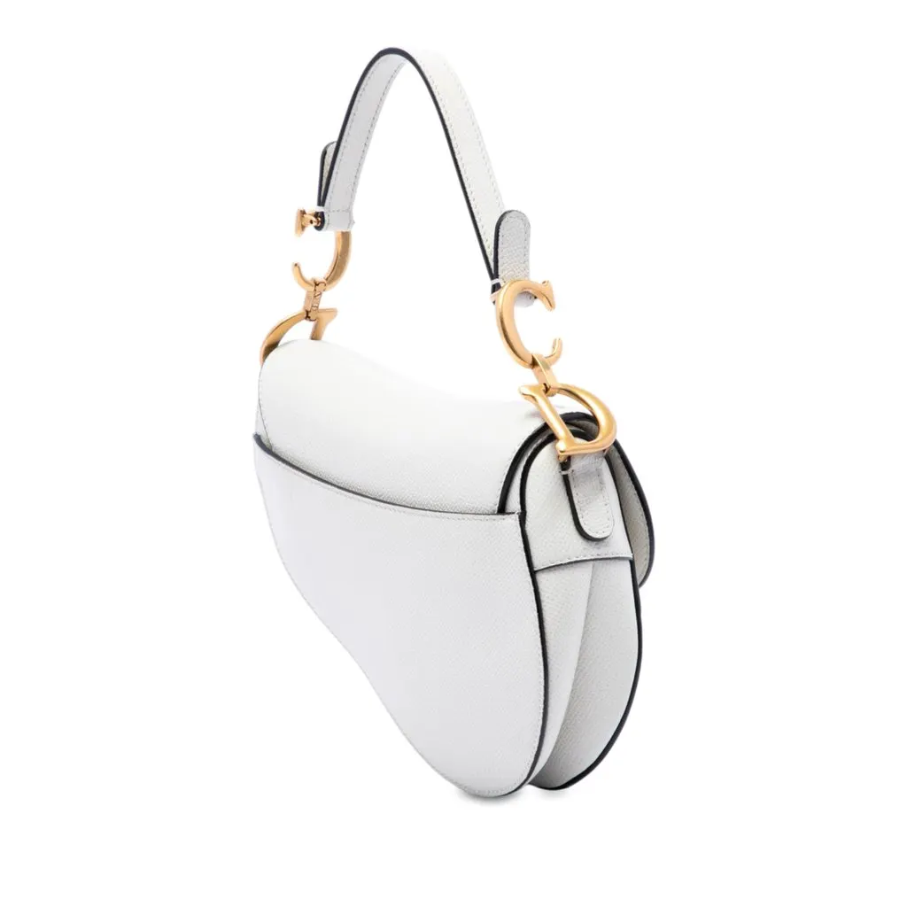 Dior Mini Grained Calfskin Saddle Bag White Leather Very good - Back View