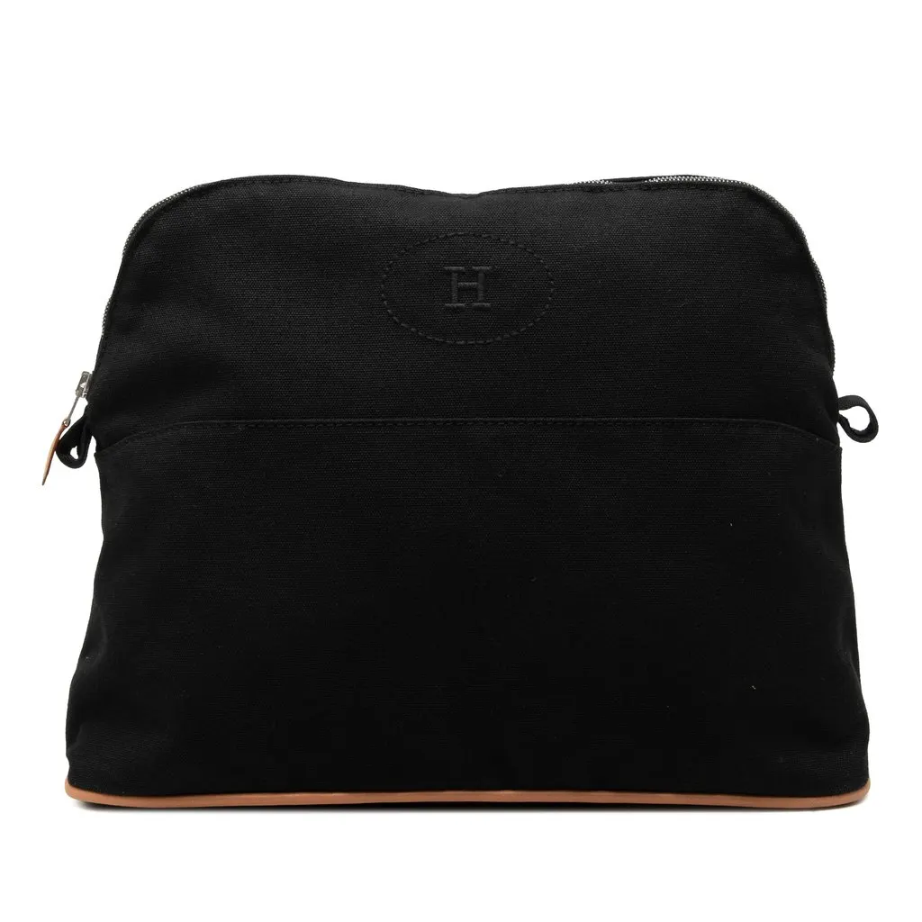 Hermès Toile Bolide Trousse De Voyage MM Black Cotton Very good - Front View