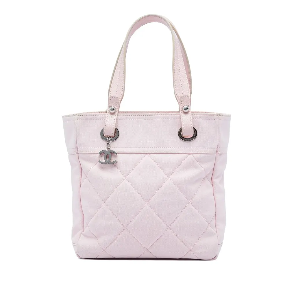 Chanel Small Quilted Canvas Paris Biarritz Tote Pink Very good - Front View