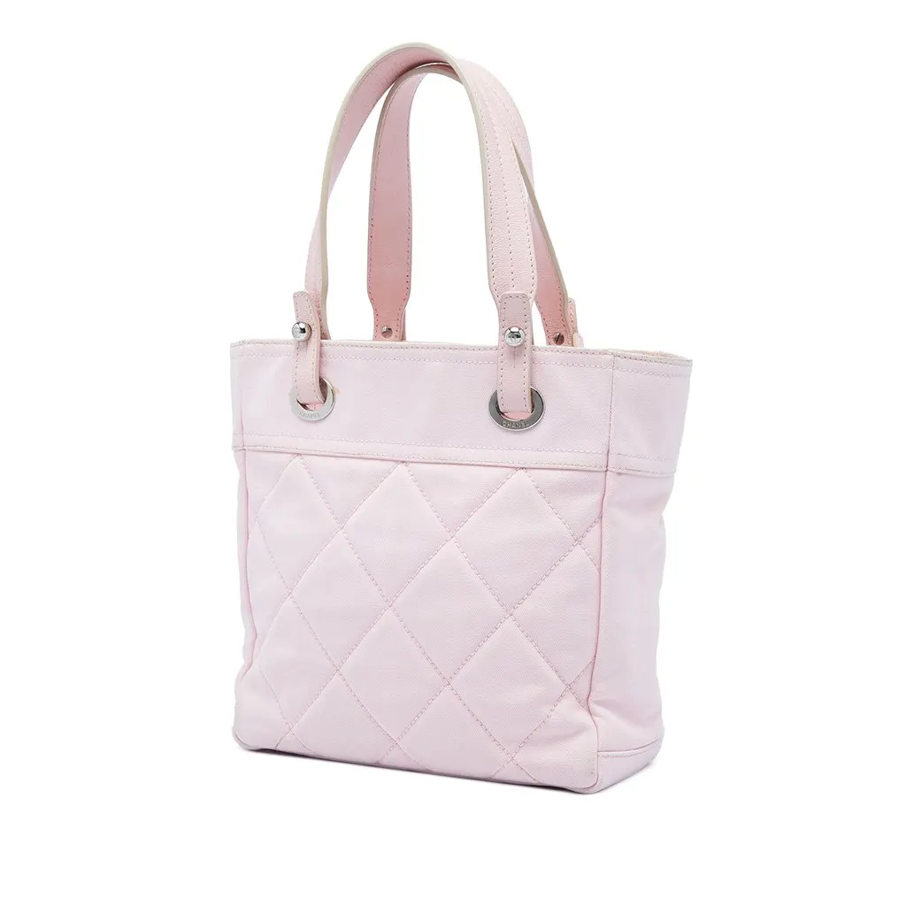 Chanel Small Quilted Canvas Paris Biarritz Tote Pink Very good - Back View