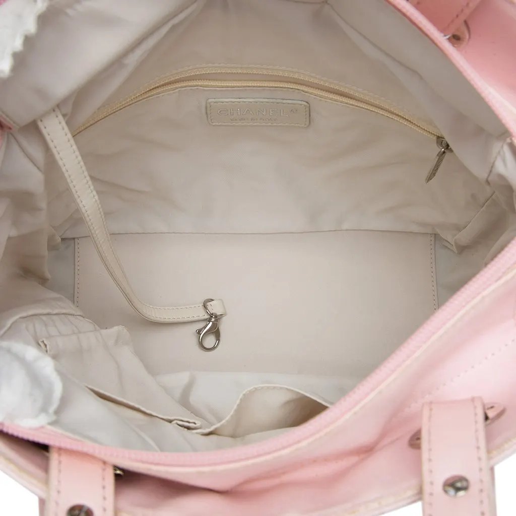 Chanel Small Quilted Canvas Paris Biarritz Tote Pink Very good - Model View