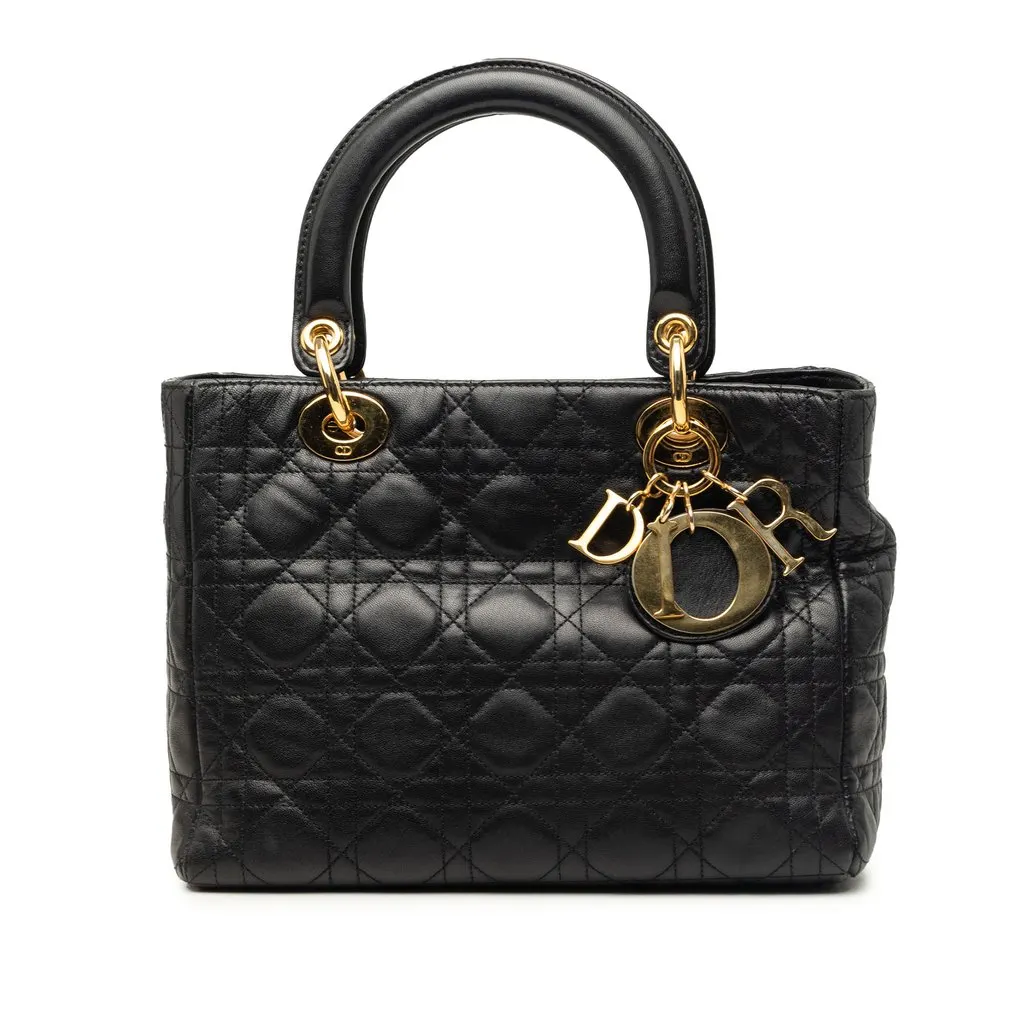 Dior Medium Lambskin Cannage Lady Dior Black Leather Very good - Front View