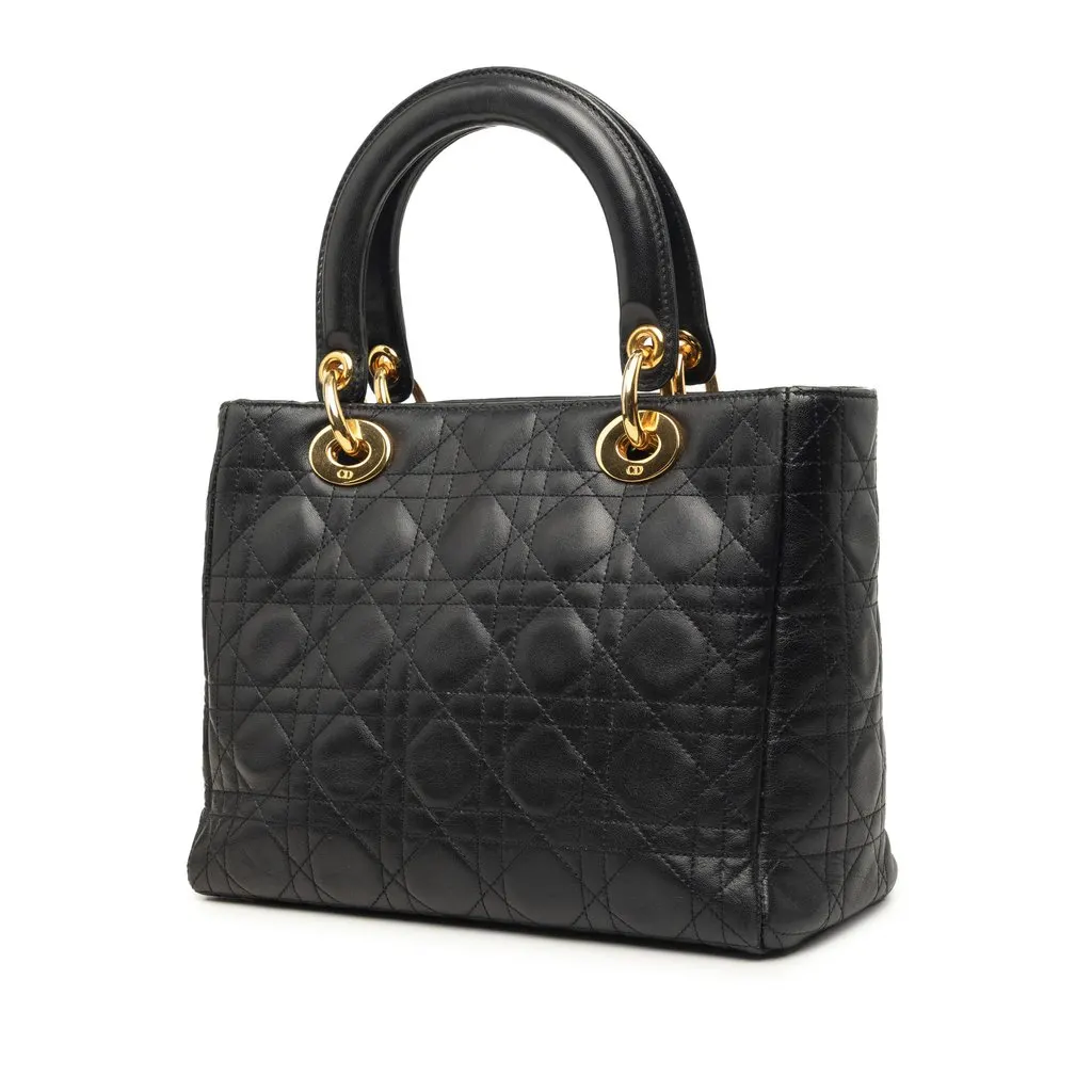 Dior Medium Lambskin Cannage Lady Dior Black Leather Very good - Back View