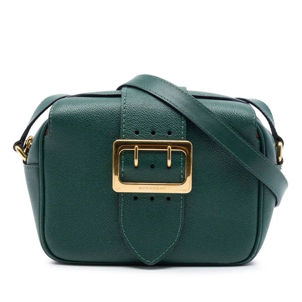 Burberry Small Soft Grained Calfskin Buckle Crossbody Green Leather Very good - Front View