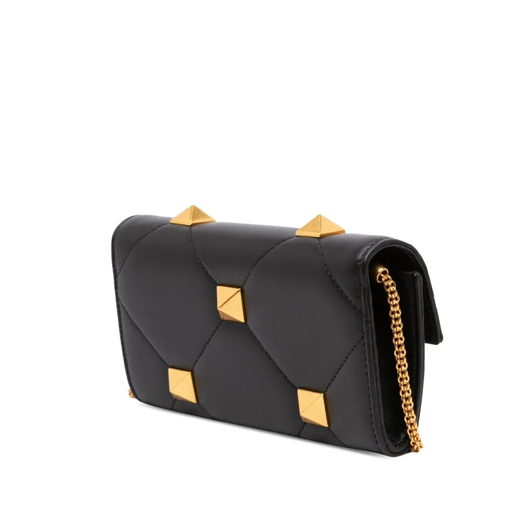 Valentino Nappa Roman Stud Wallet On Chain Black Leather Good - Back View