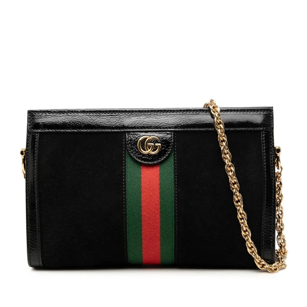 Gucci Small Suede Web Ophidia Chain Crossbody Black Leather Very good - Front View