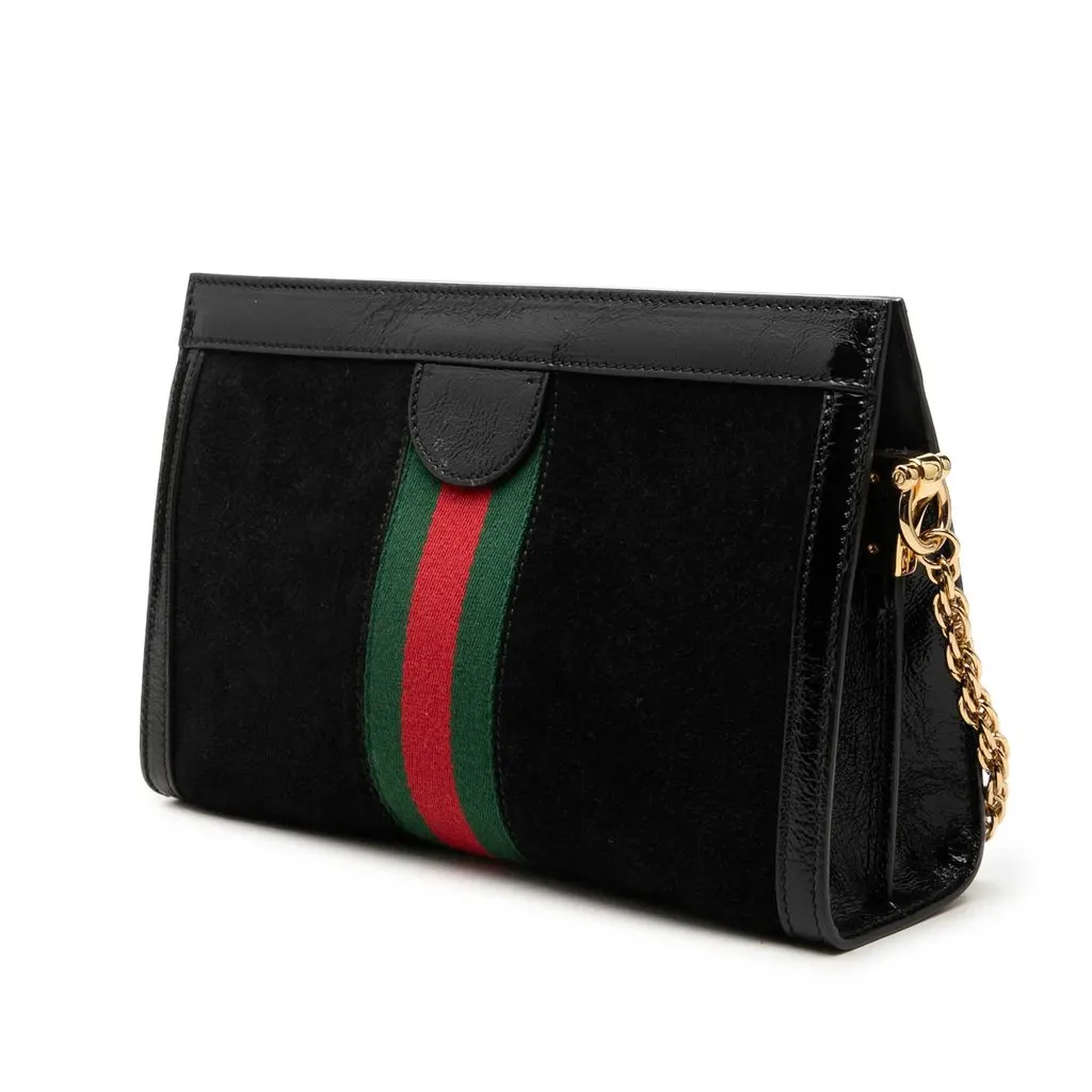 Gucci Small Suede Web Ophidia Chain Crossbody Black Leather Very good - Back View
