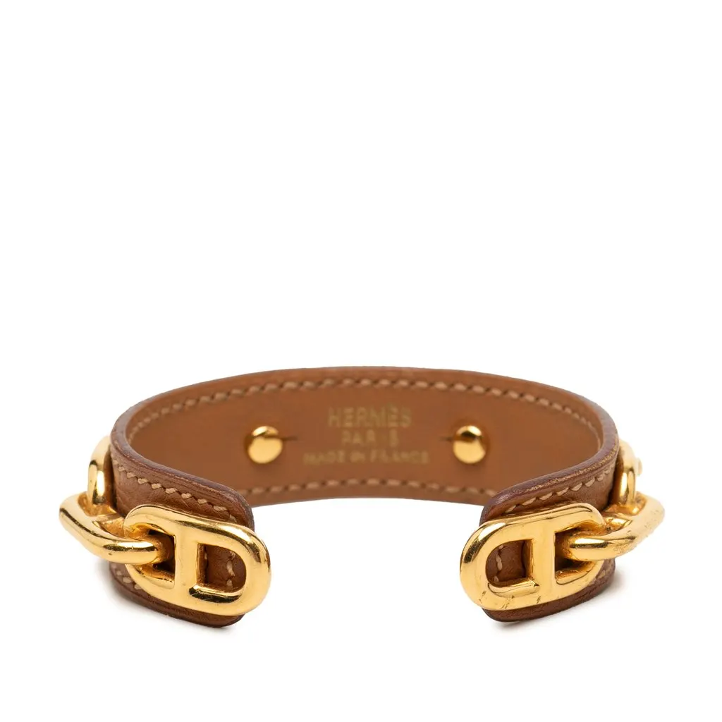 Hermès Leather and Gold Plated Chaine d Ancre Cuff Bracelet Brown Leather Very good - Inside View