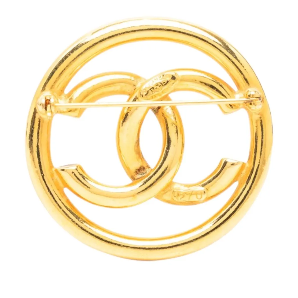 Chanel CC Gold Plated Round Brooch Gold Metal Very good - Back View