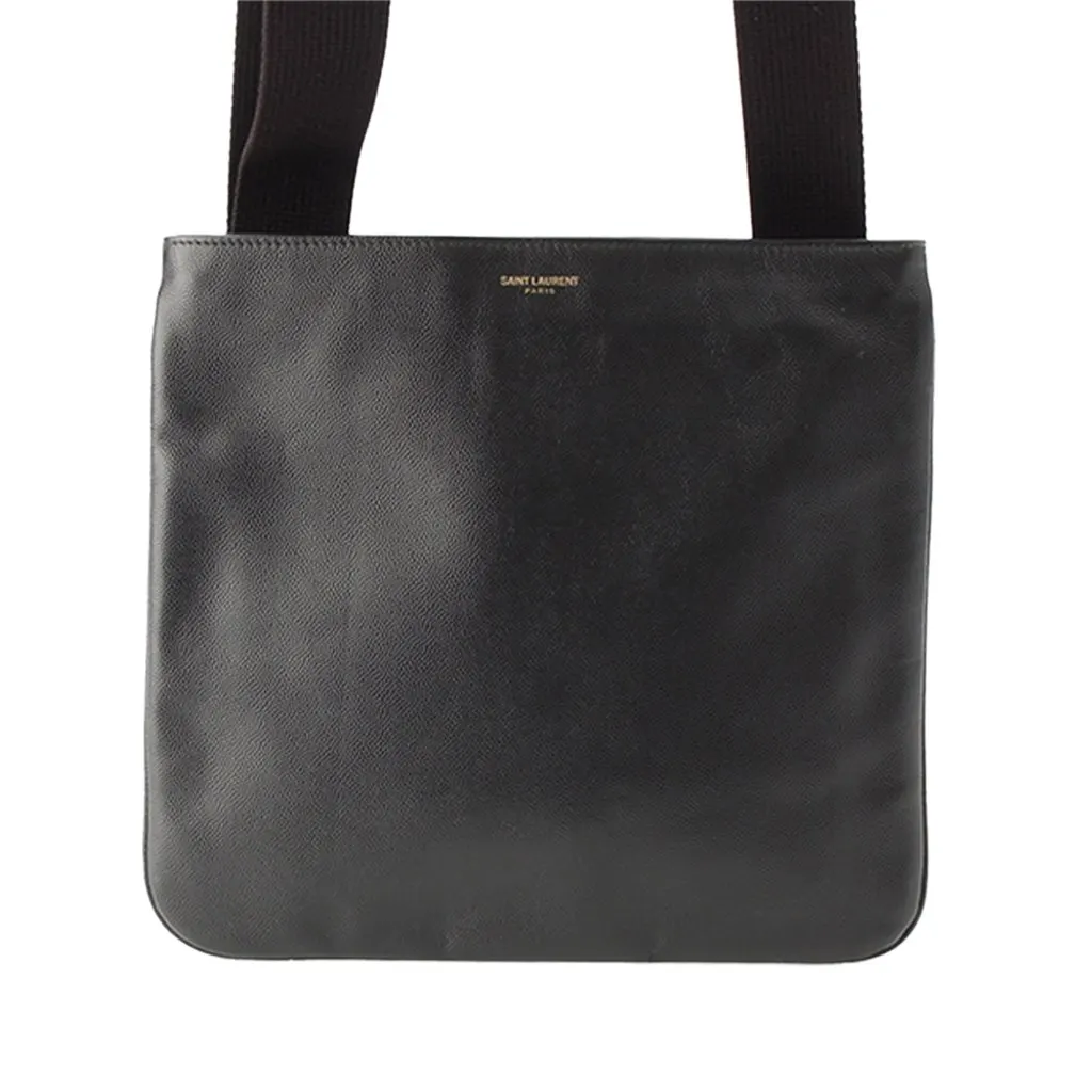Saint Laurent Grain De Poudre Flat Crossbody Black Leather Very good - Front View