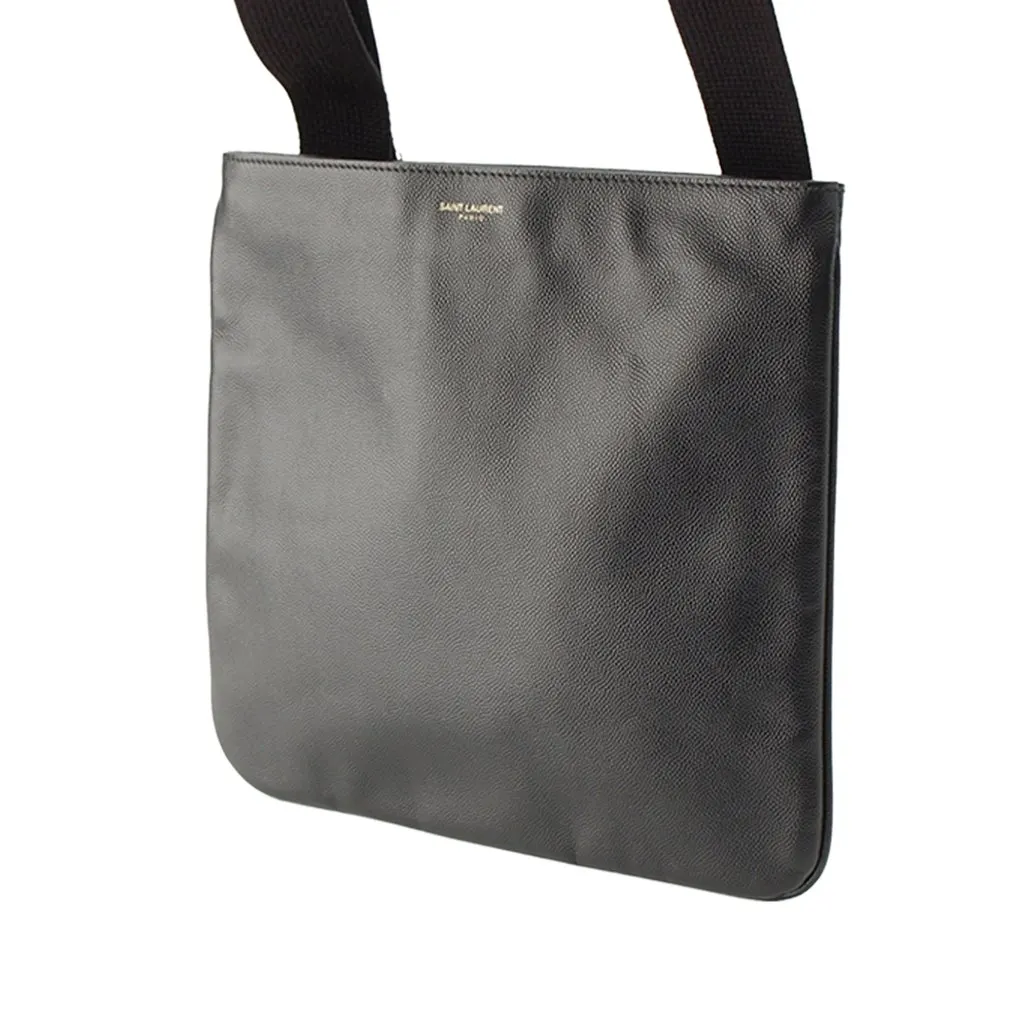 Saint Laurent Grain De Poudre Flat Crossbody Black Leather Very good - Back View