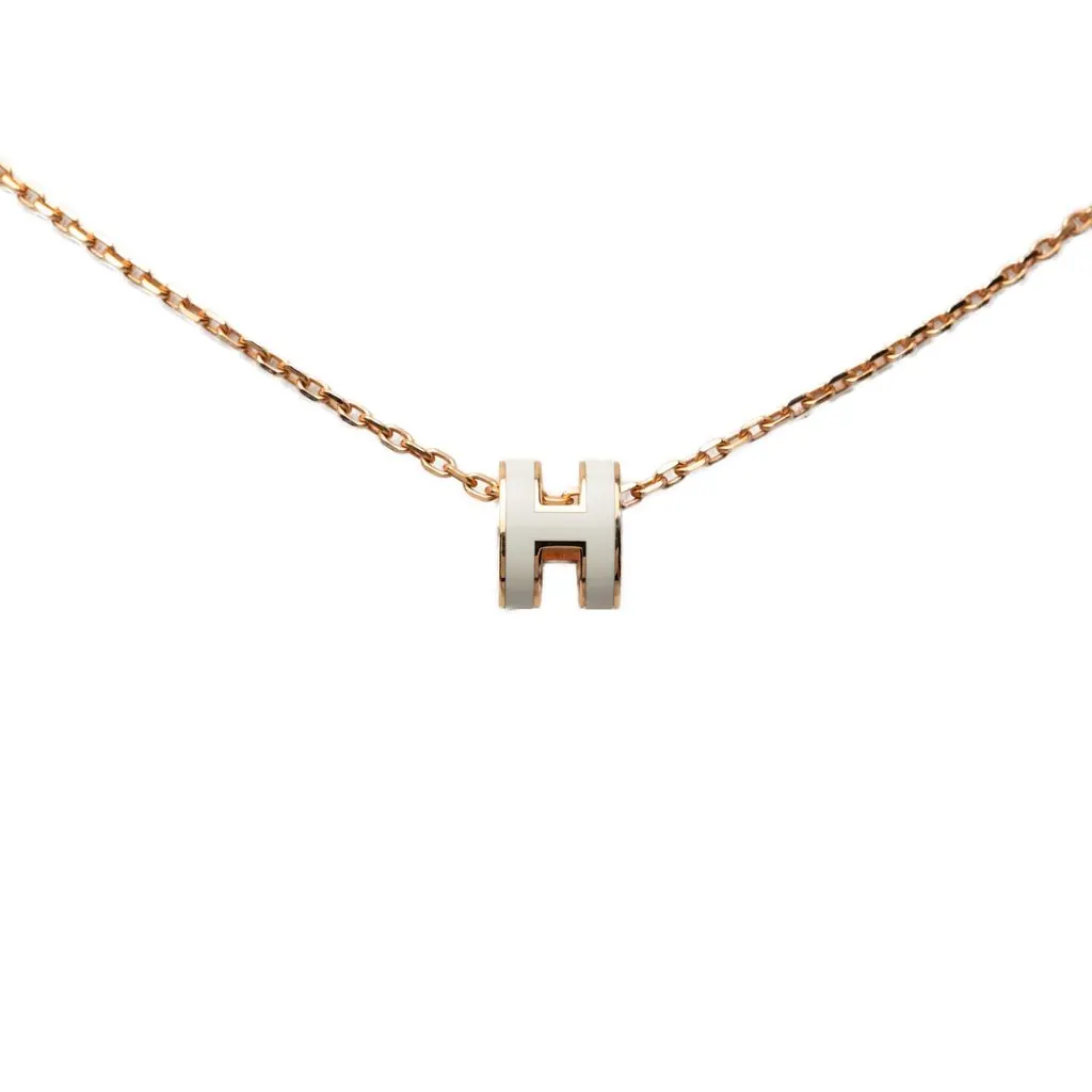 Hermès Rose Gold Enamel Mini Pop H Pendant Pink Metal Very good - Front View