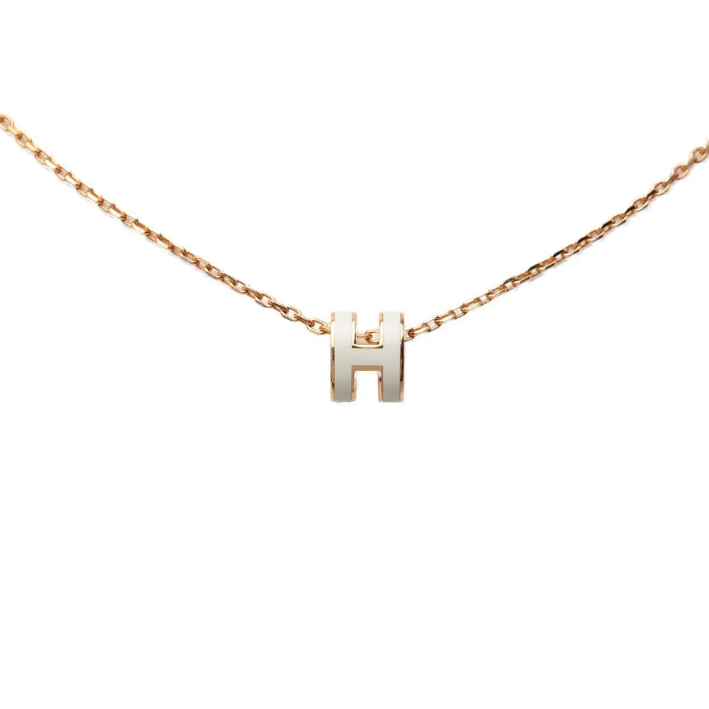 Hermès Rose Gold Enamel Mini Pop H Pendant Pink Metal Very good - Back View