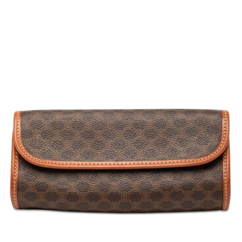 Celine Macadam Coated Canvas Clutch Brown Very good - Front View