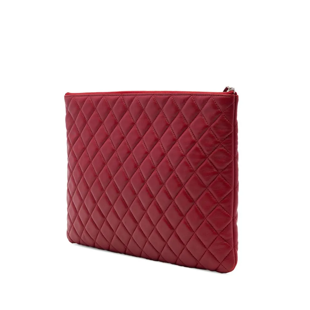 Chanel Large Quilted Lambskin O Case Clutch Red Leather Very good - Back View