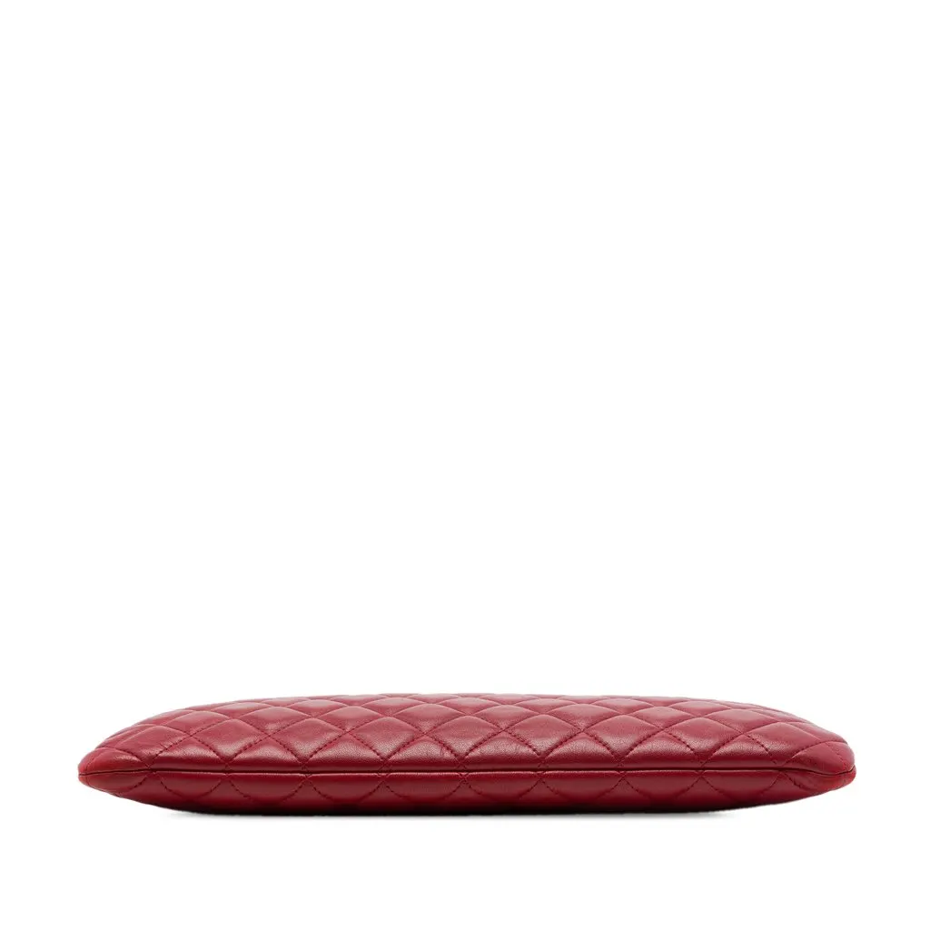 Chanel Large Quilted Lambskin O Case Clutch Red Leather Very good - Inside View