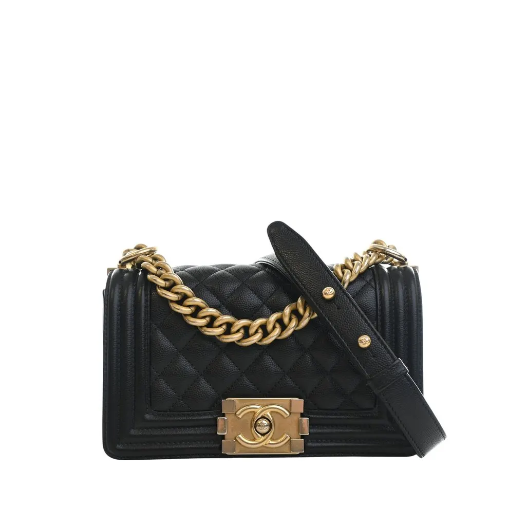 Chanel Small Quilted Caviar Boy Flap Black Leather Very good - Front View
