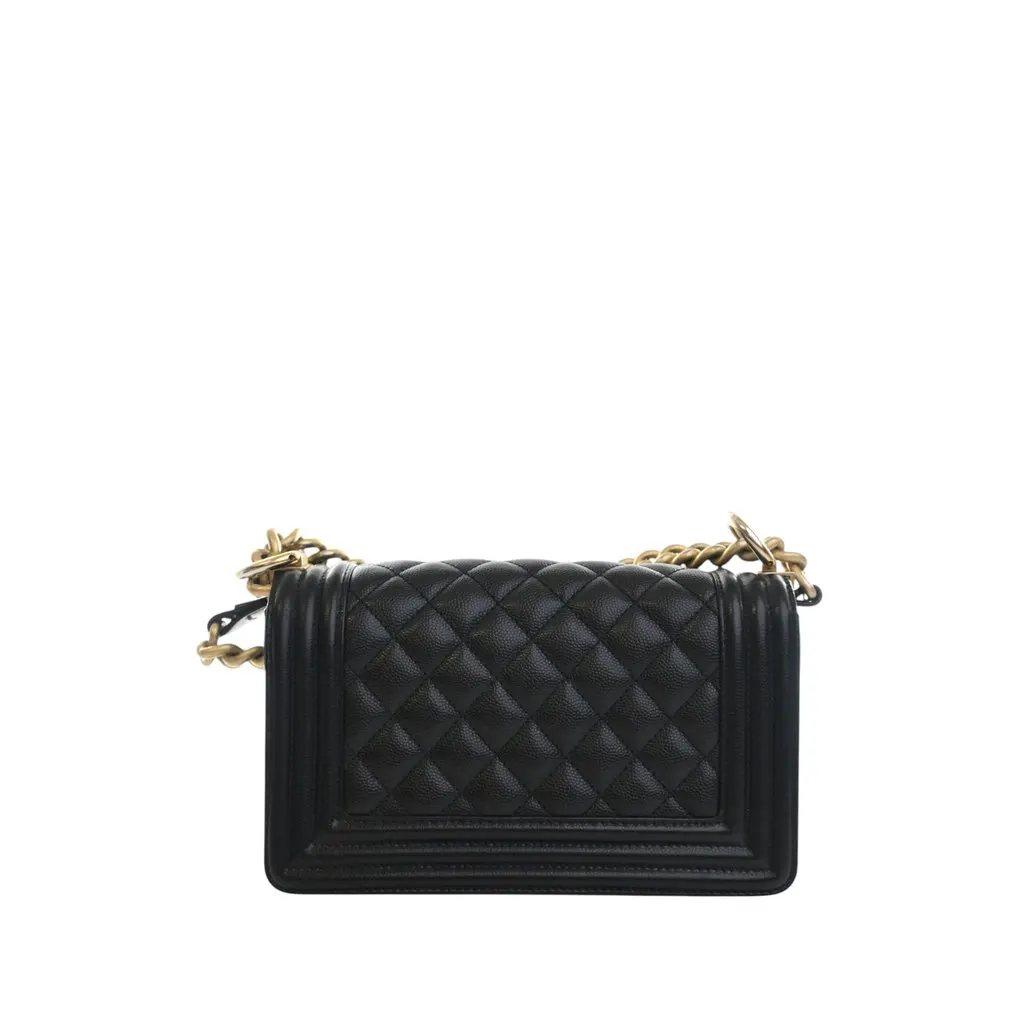 Chanel Small Quilted Caviar Boy Flap Black Leather Very good - Back View